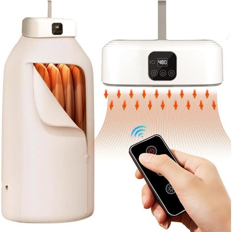 Mini Seche Linge Portable, Mini Sèche-Linge Électrique Portable, Sèche Linge Pliant Petit, Séchoir à Air Chaud, Séchoir Électrique Portable avec Minuterie 1-8h, Télécommande et Stérilisation UV (1/5)