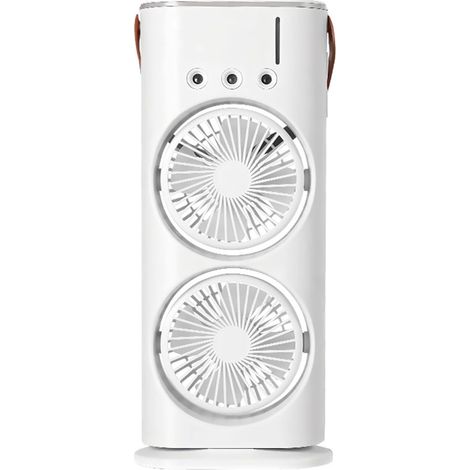 Ventilateur de table USB à double tête – 3 buses de brumisation, 7 couleurs LED – Ventilateur rafraîchissant avec pulvérisation – Pour bureau, chambre et maison-Blanc (1/5)