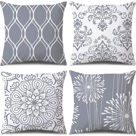 Lot de 4 housses de coussin décoratives, gris et blanc, modernes et simples, carrées (gris et blanc, 45,7 x 45,7 cm) (1/5)