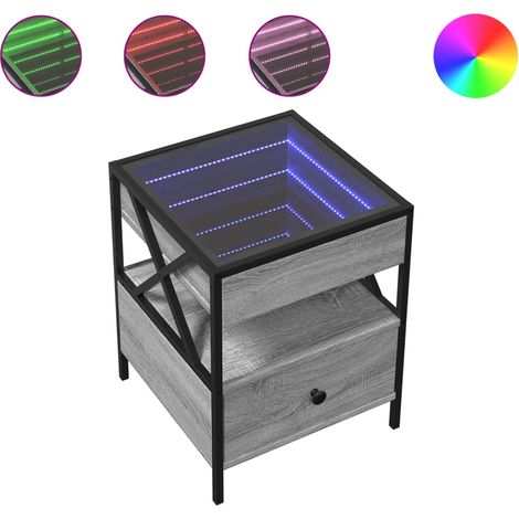 Tavolino da salotto con cassetto design moderno con LED 40 x 40 x 51 cm grigio legno ingegnerizzato vetro e metallo DEC037569