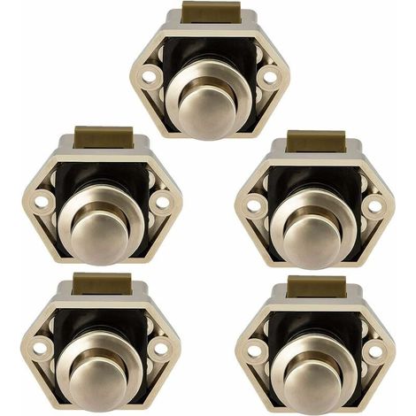 Bouton Poussoir Camping Car - Loquet Serrure Bouton Fermeture Porte Placard pour RV Caravane de Moteur 5 pièces (Nickel) (1/5)