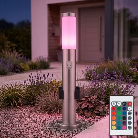 Lampadaire douilles lampadaire avec détecteur de mouvement lampe d'extérieur en acier inoxydable, télécommande dimmable, 1x LED RVB 8,5W 806Lm blanc chaud, DxH 7,6x60 cm (1/5)