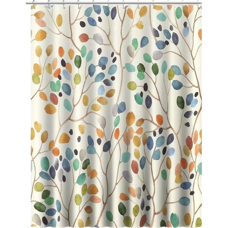 Rideau De Douche 180x200 Anti Moisissure Rideau Baignoire Beige Rideau Douche Lavable Machine Motif Botanique Coloré avec Trous Shower Curtain Tissu Rideaux Salle de Bain avec 12 Crochet