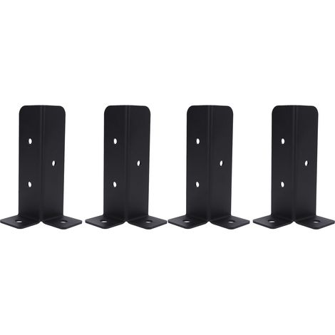 Kit de montage de 4 supports d'ancrage pour poteaux, avec base métallique, pour la fixation de rampes de terrasse, de clôtures et de porches robustes. (1/5)
