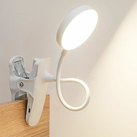 Lampe de bureau à pince LED, 3 couleurs avec variateur sans paliers, lampe de chevet flexible à 360°, liseuse pour livres avec support, pince stable (1/5)
