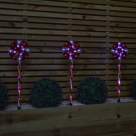 58cm Light up Red and White Candy Pop Christmas Pathfinders with 63 White LEDs (1/5)