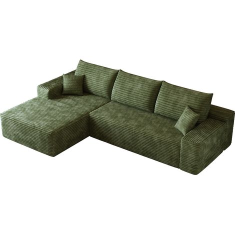 CHICFURN Canapé d’angle modulable 270 cm en tissu vert avec méridienne réversible, assise profonde, sofa compressé sans montage pour salon, chambre, appartement (1/5)