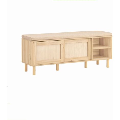 Banc d’entrée avec rangement chaussures – meuble multifonction avec portes coulissantes – 121×35×49 cm (1/5)