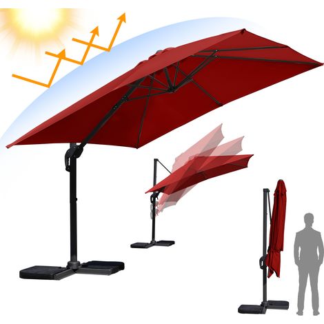 Jiubiaz Sonnenschirm Rot Ø300 cm – Gartenschirm mit Kurbel, UV-Schutz & wasserabweisendem Bezug