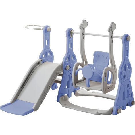 Toboggan et balançoire pour tout-petits, design 4-en-1, matériaux sûrs, Bleu (1/2)
