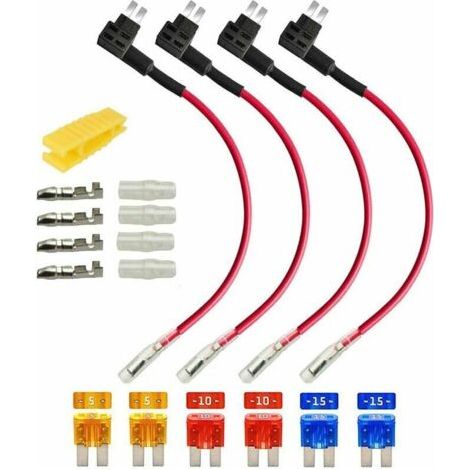 4pcs 12V 24VPorte-fusible Micro 2, Adaptateur Lame Porte-fusible, avec 6 pièces de Fusible à Lame 5A 10A 15A et 1 pièce de Extracteur de Fusible (1/5)