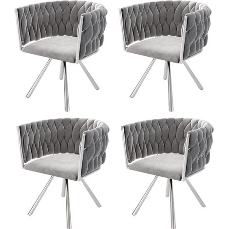 Silla de comedor giratoria de terciopelo gris, pack de 4, patas de metal (1/5)