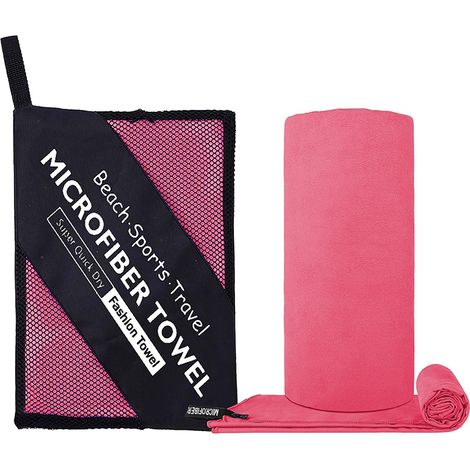 Schnelltrocknendes Mikrofaser-Sporthandtuch 76 x 152 cm – Ultra-saugfähiges, doppelseitiges Handtuch für Yoga, Schwimmen und Fitness – Tragbar und leicht, Rosarot-x