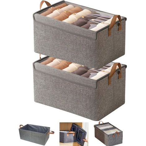 2er-Set Kleideraufbewahrungsboxen mit transparentem Deckel und Stahlrahmen – GYROOR – 47 x 28 x 20 cm – Grau