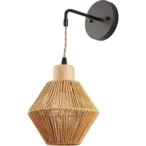 Lampe Murale Rustique en Osier Sans Ampoule – Applique Artisanale Bohème avec Abat-jour en Corde de Chanvre pour Salon, Chambre ou Couloir (1/5)