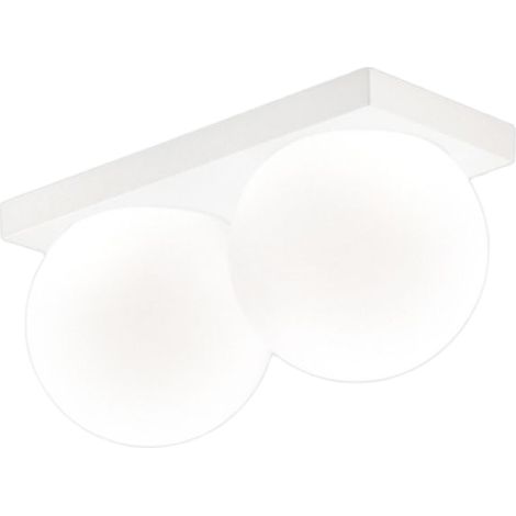 Plafonnier Led Série 8378 En Métal Blanc Mat, 2X8W 3000K, Design Moderne Avec Diffuseurs En Verre Soufflé Satiné, Ip40 - Perenz, Luminaire Chic (1/3)