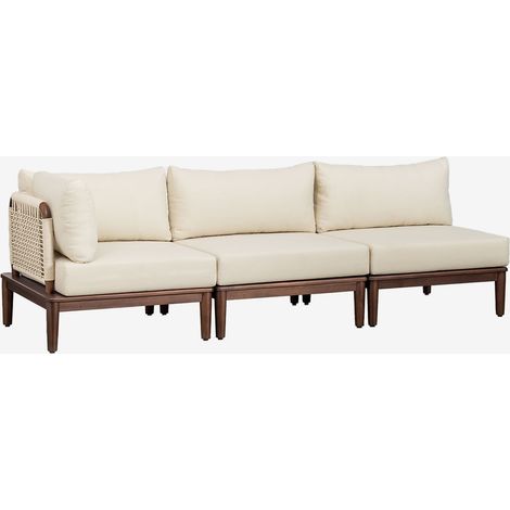 SKLUM Giulia 3-teiliges modulares Garten-Ecksofa aus Akazie Creme-Beige                                  