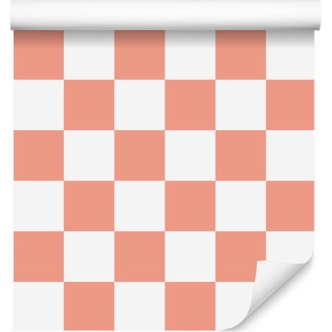 Papier peint à damier, fond corail, centre corail, 50 x 1000 cm (1/5)