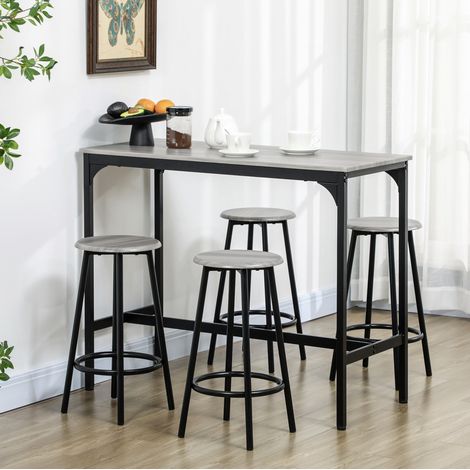 Conjunto de mesa alta con 4 taburetes (110x50x89.5 cm), estilo industrial, MDF gris (1/5)