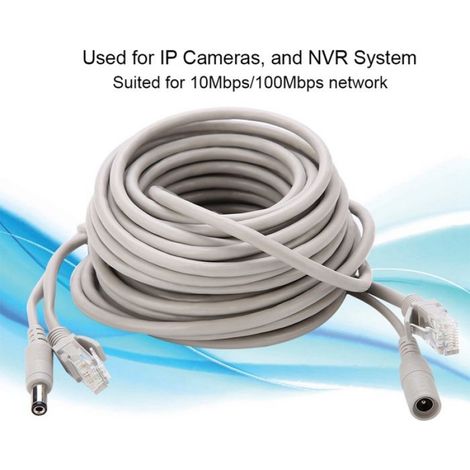 Qiilu Câble CCTV Ethernet RJ45+DC pour IP caméras NVR, lg 5/10/15/20M, débit 10/100Mbps (15m) (1/5)