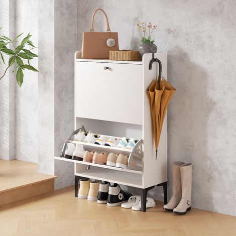 Meuble à Chaussures 60x24x100,5cm avec 2 Rangements Chaussure 12-15 paires Grande capacité pour Couloir Entrée Blanc (1/5)