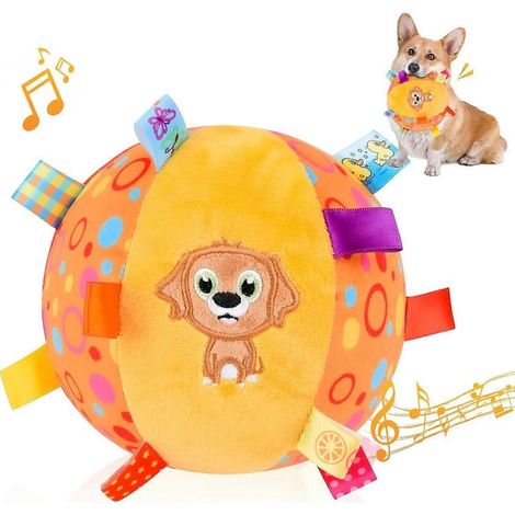 Balles couineuses pour chiens, jouet interactif peluche douce pour chiots avec clochette intégrée, jouet à mâcher adapté aux chiens de petite et moyenne taille (1/5)