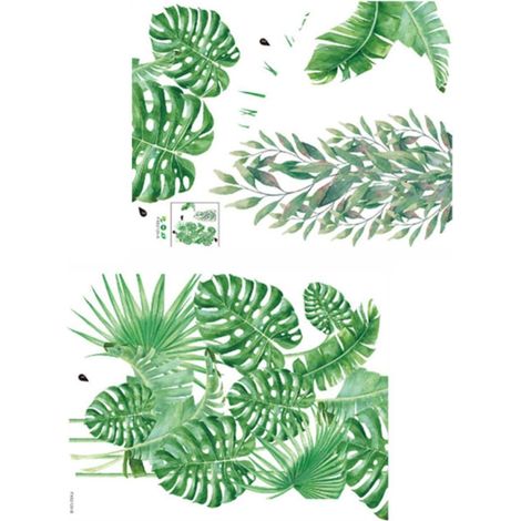 Autocollants Muraux 2 Pièces Adhésif Doux sans Résidu en PVC Plantes Tropicales Vertes pour Décoration Murale Naturelle Chambre ou Porte (1/5)