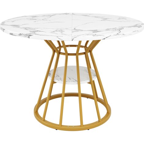 Table à manger ronde en MDF effet marbre avec pieds en métal doré et noir, Ø 100 cm (1/5)