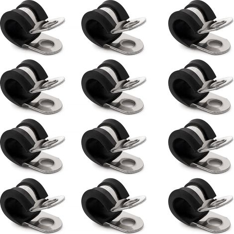 12 Pièces 8mm Colliers de Serrage en 304 Acier Inoxydable de Caoutchouc, Caoutchouc Doublé P Clips, P Clips Tuyau Pinces, pour Tuyau, Câble (1/5)
