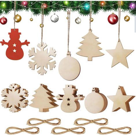 Lot de 50 décorations de Noël en tranches de bois, accessoires de décoration pour sapin de Noël, pendentifs en bois (1/5)