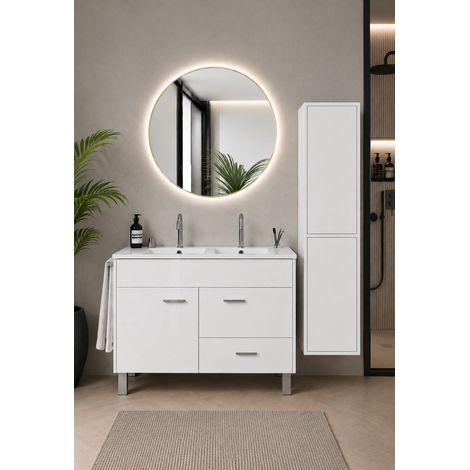Badmöbel mit Waschbecken ORIGENBATH SAMOS ohne Spiegel 120x45 cm Doppelwaschbecken weiß mit Säule (1/5)