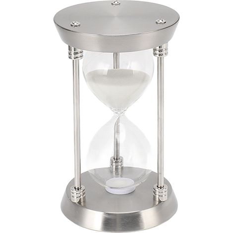 Sablier décoratif vintage en métal brillant, avec sablier remplaçable, argenté, 15 min (1/5)
