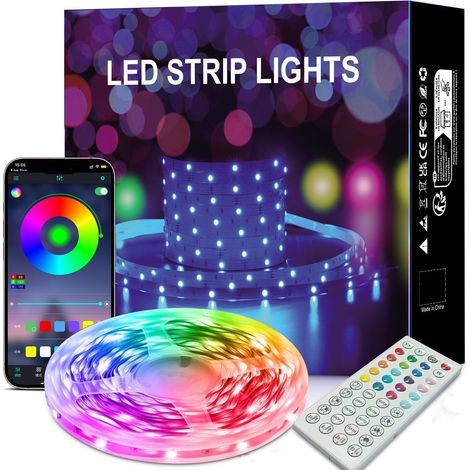 Ruban LED 15M, Led Chambre Contrôlé par APP Bluetooth ou Télécommande, Synchronisation de la Musique, Mode Minuterie, pour Chambre, Salle de Jeux, Fête, Festival (1/5)