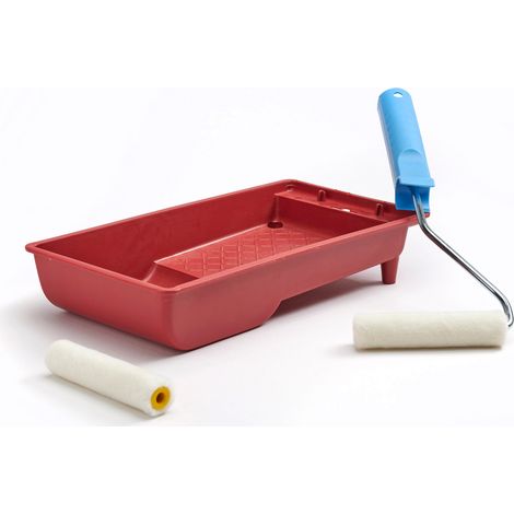Ensemble Bac à peinture Kit anti gouttes 1 monture 2 pattes de lapin polyamide ou velours Largeur 100 mm - Quantité x 1 - Rouleau velours + bac (1/5)