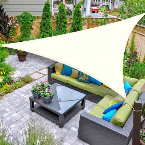 Voile d'ombrage triangulaire 3x3x3 m imperméable polyester - Protection UV, crème (1/5)