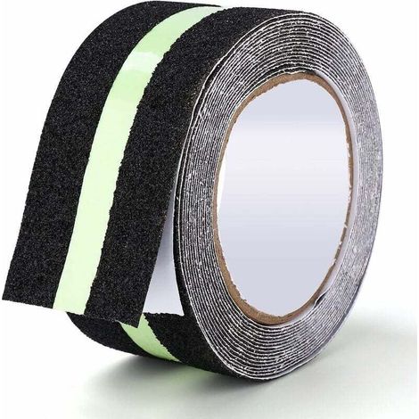 Ruban Antidérapant Adhésif Avec bande Fluorescente pour réfléchir la nuit,Bande Antiderapante pour l'intérieur et l'extérieur, Idéal pour Escaliers et les Marches, Noir/Vert, 5cm x 5m Guazhuni (1/5)