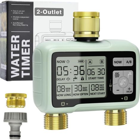 1 Programmateur D'arrosage 2 Sorties,Laiton,Écran LCD,Mode Automatique/Manuel,Minuterie,Jardin