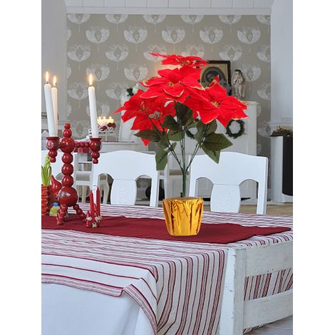 (2 Stück pro Packung) (nach Gewicht) Künstlicher 7-köpfiger Weihnachtsstern im Weihnachtstopf/Kunststoffblumentopf/Moos (1/5)