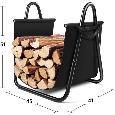Bc-Elec – Panier à bois HMFR10 en acier et textile noir 46x41x51cm – Rangement élégant pour bûches – Peinture anti-rouille