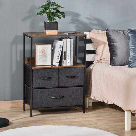 Cómoda multiusos con 3 cajones plegables de tela, mueble para salón y dormitorio, 58x29x81,5 cm, gris oscuro.