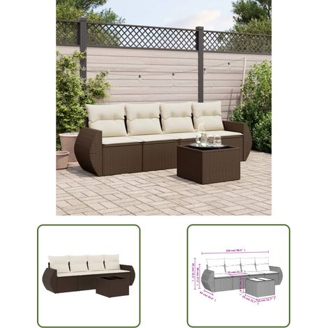 vidaXL Salon de jardin avec coussins 5 pcs marron résine tressée (1/3)