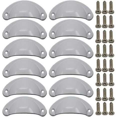 Lot de 12 poignées coquillage vintage pour commode, meuble de cuisine, forme demi-lune, 8,1 cm x 3,5 cm, blanc (1/4)
