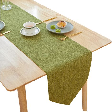 Chemin de table en lin vert, facile à nettoyer, pour la décoration de votre salle à manger ou cuisine - 180/210/240 cm (1/5)