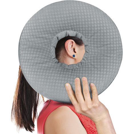 Coussin Piercing Oreille,30x30x9cm  Trou Central 9cm,Oreiller avec Trou Coussin Piercing, Oreiller Piercing pour Dormeurs Côté, Anti Douleur & Anti Inflammation (Gris  Rond)