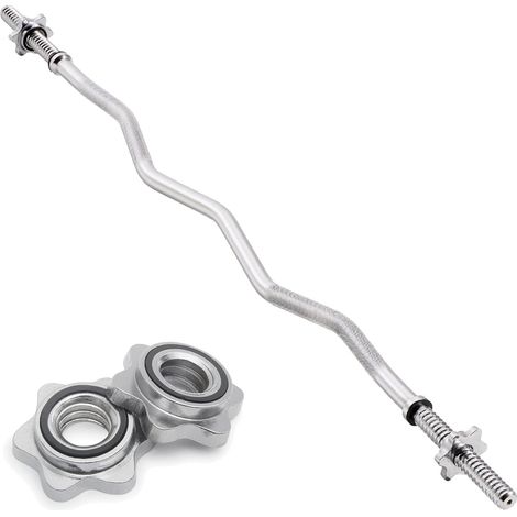 Barre EZ Body Revolution 1.2m / 4ft avec colliers spinlock – Acier chromé, capacité 120kg – Barre de musculation pour disques 1”, idéale pour entraînement biceps et triceps (1/5)