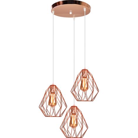 Suspensions Luminaire E27 Industrielle Lustre Suspensions Abat-Jour en Métal pour Chambre Salon Bar 3 Lampes Rose (1/5)