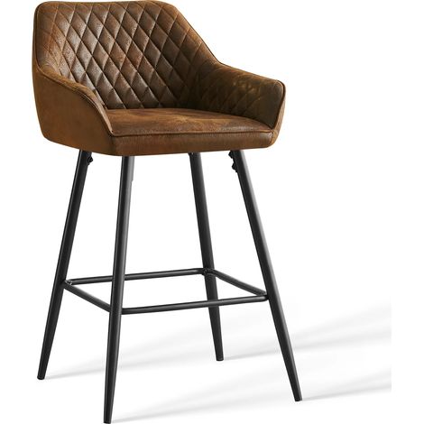 AINPECCA Set of 1 Barstools Suede Upholstered seat with Backrest & Armrest Black Metal Legs Kitchen Breakfast Bar Stools (Brown Suede ,1 pcs)