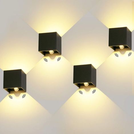 4 Pièces LED Applique Murale Exterieur Interieur 12W Avec détecteur de movement 3000K Luminaire Exterieur Murale IP65 Lampe Murale Avec Angle de Faisceau Réglable Up Down Design (1/5)