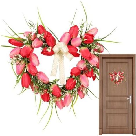 Couronne de Porte pour Saint-Valentin Guirlande de Fête Artificielle de 41 cm,Couronne Florale Décorative pour l'Extérieur,pour Couples Extérieur Printemps Mariage Porche Vacances (1/5)