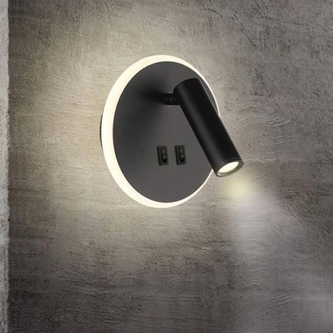 Feux de chevet LED Lampe murale hotel intérieur Lumières mural lit Lampe murale couloir avec interrupteur Noir 10W (Rond) (1/5)